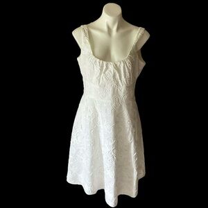 Evan Picone Women’s White Floral Cotton Sleeveless Fit And Flare Dress Size 14